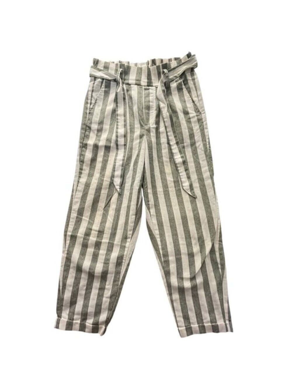 Cisono Linen Collection Striped Paperbag Waist Ankle Pants Small